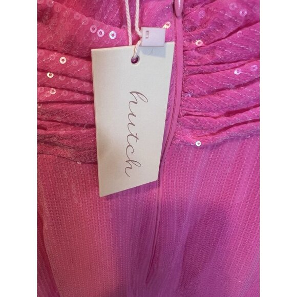 Hutch Anthropologie Tylia Maxi Dress Size 0 Barbie Pink Ruched Bodice Sequined - Picture 8 of 10